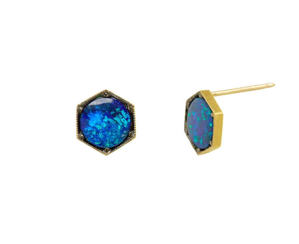 Opal Doublet Hexagonal Stud Earrings
