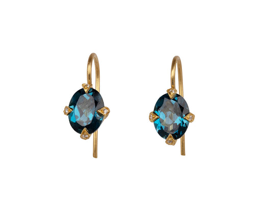 Cathy Waterman London Blue Topaz Antique Prong Drop Earrings