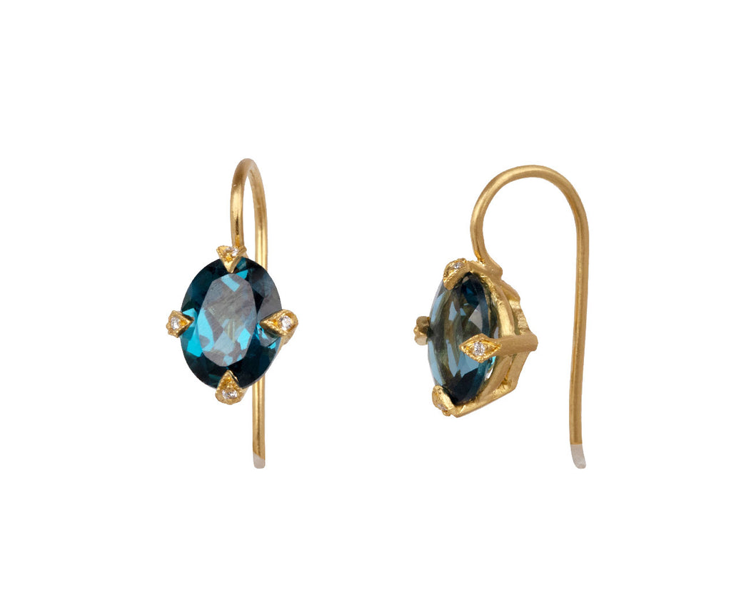 Cathy Waterman London Blue Topaz Antique Prong Drop Earrings Side View