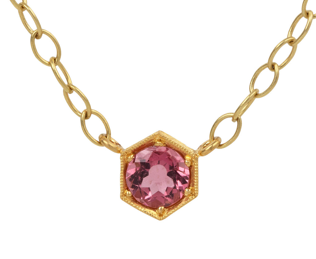 Pink Tourmaline Hex Bezel Necklace