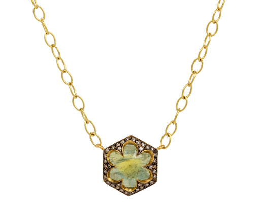 Green Sapphire Hexagonial Pendant Necklace