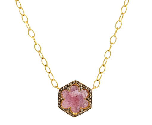 Pink Sapphire Hexagonal Pendant Necklace