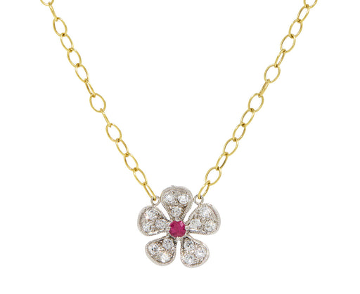 Ruby and Diamond Violet Pendant Necklace