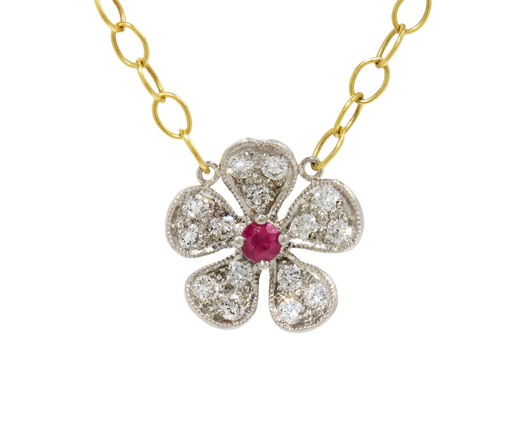Ruby and Diamond Violet Pendant Necklace