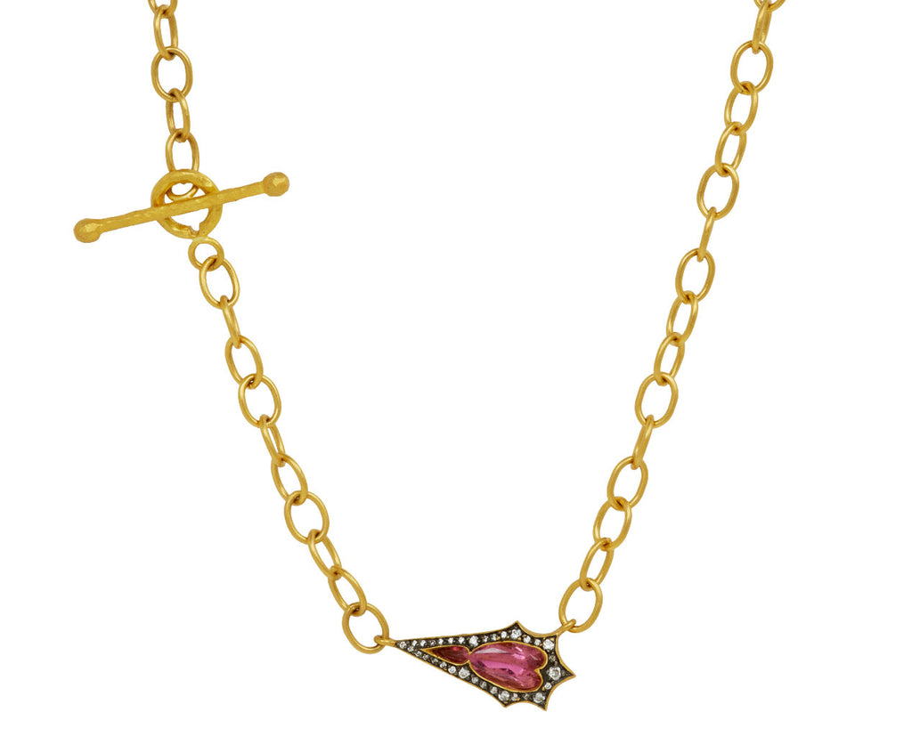 Pink Tourmaline Mermaid on Mountain Chain Necklace