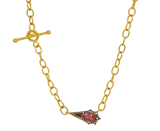 Pink Tourmaline Mermaid on Mountain Chain Necklace