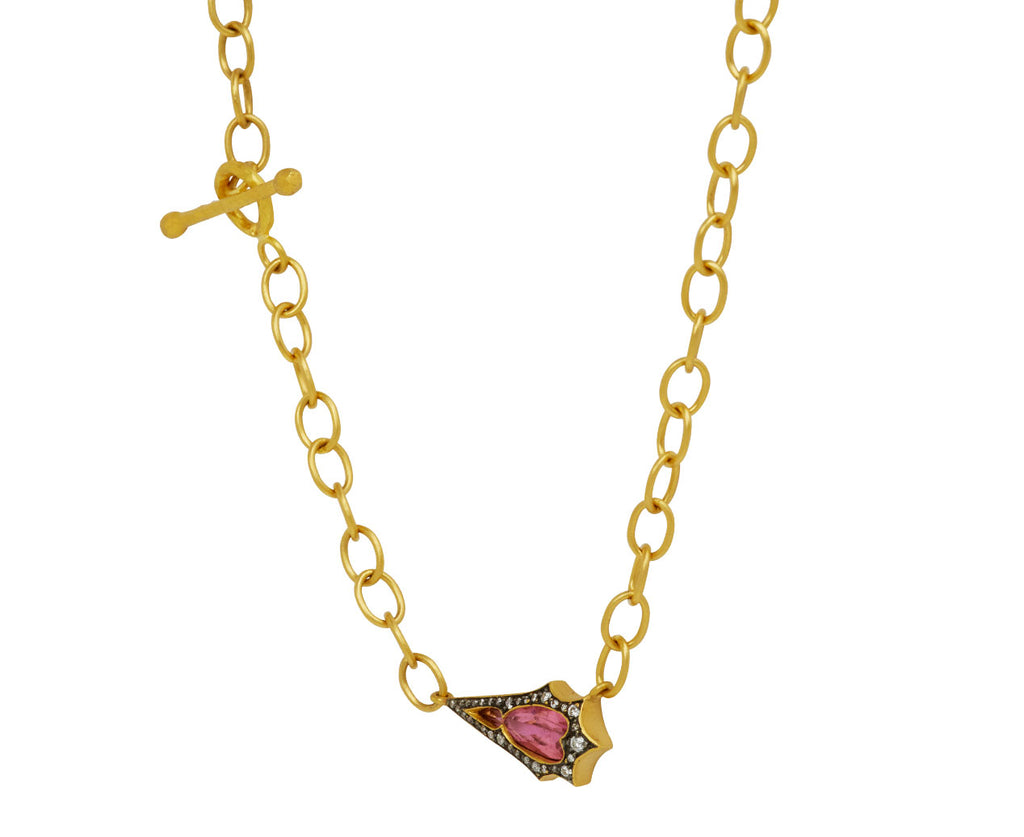 Pink Tourmaline Mermaid on Mountain Chain Necklace