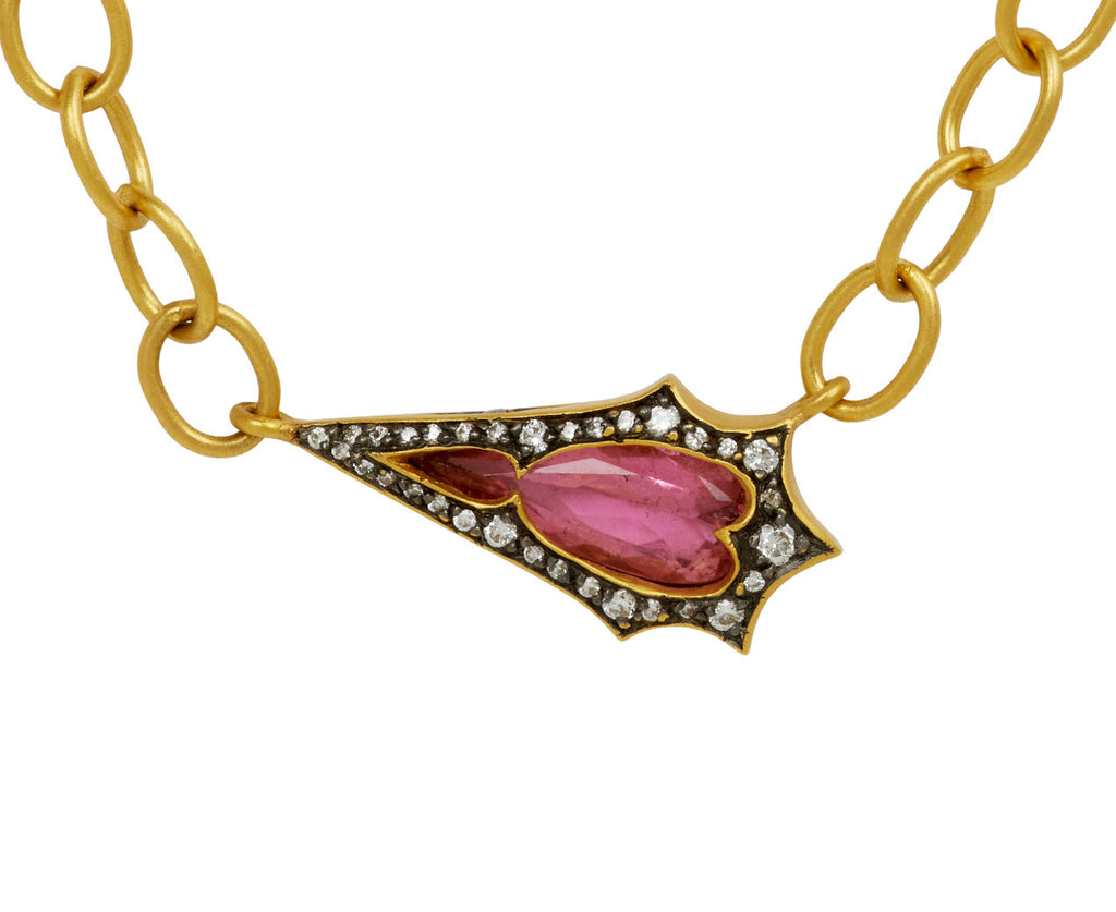 Pink Tourmaline Mermaid on Mountain Chain Necklace