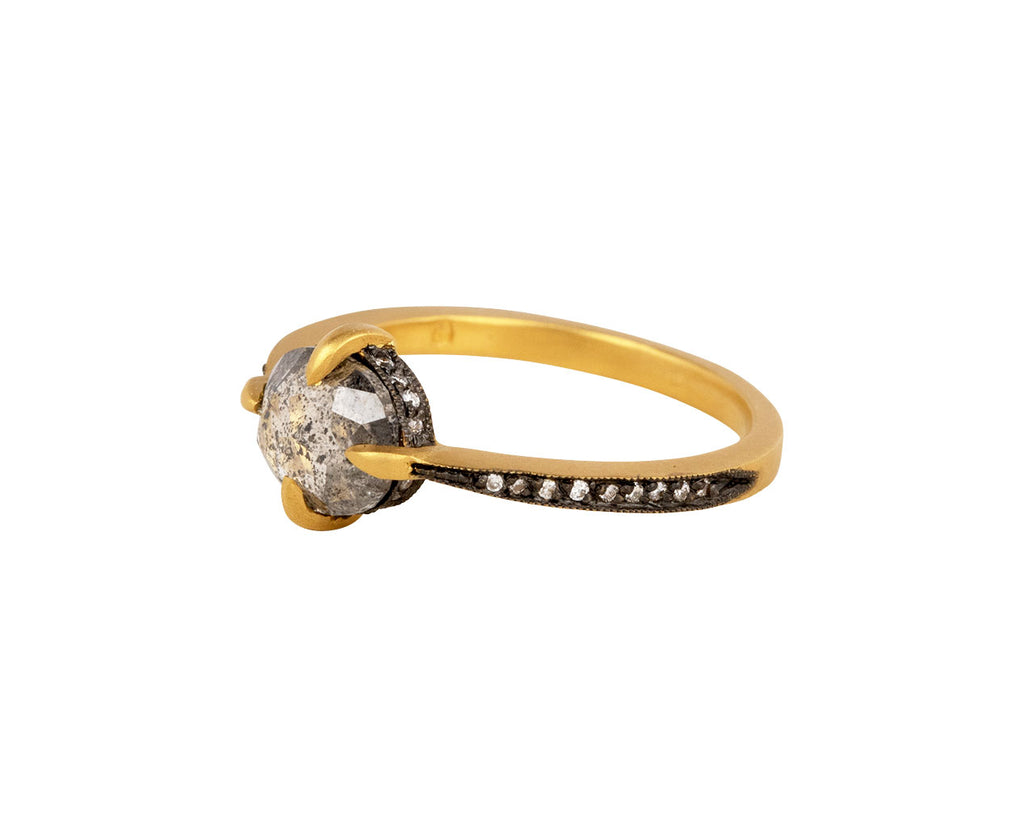 Cathy Waterman Silver Fine Rustic Diamond Set Ring Side View