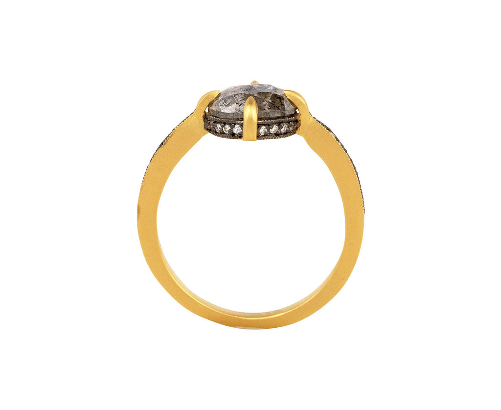 Cathy Waterman Silver Fine Rustic Diamond Set Ring Top