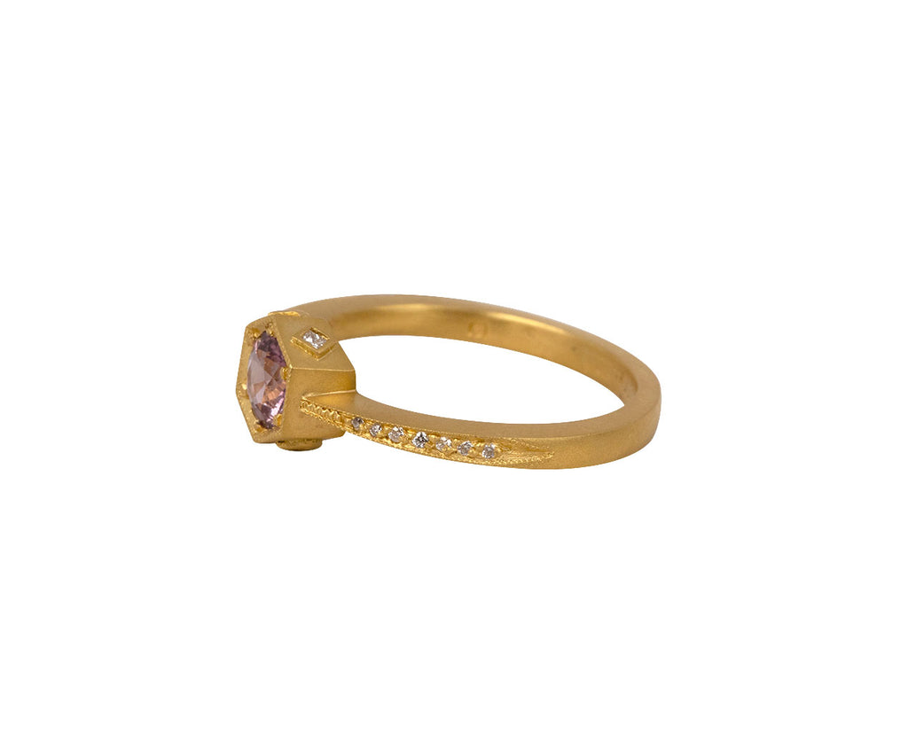 Cathy Waterman Pink Sapphire Hexagonal Bezel Ring Side View