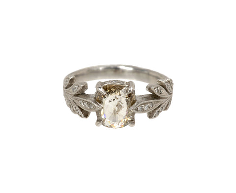 Platinum Fine Rustic Diamond Leaf Side Ring