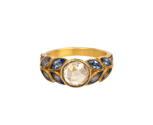 Rose Cut Diamond Blue Sapphire Garland Ring