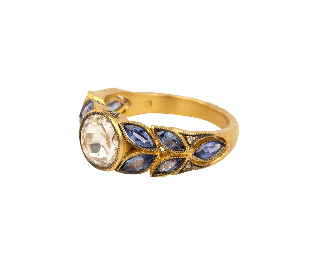Rose Cut Diamond Blue Sapphire Garland Ring