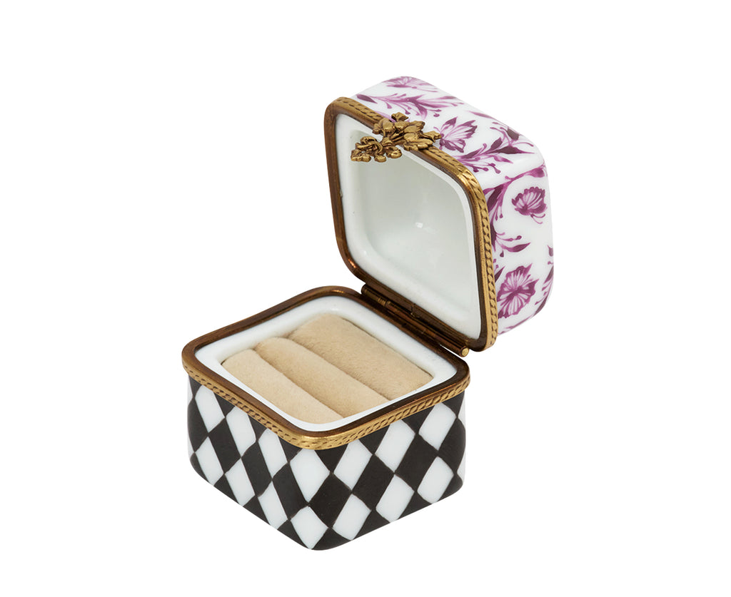 Pink Violet Butterfly and Argyle Ring Box