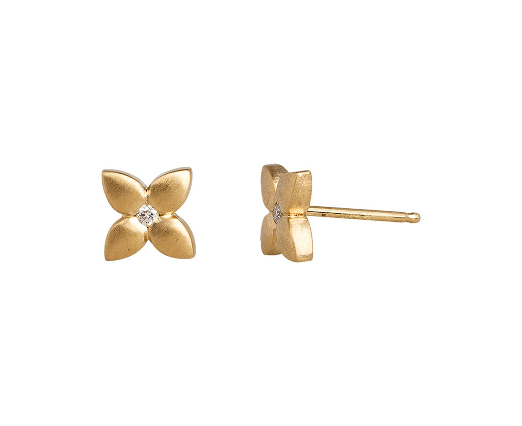 Nicole Landaw Four Petal Flat Flower Stud Earrings Side View