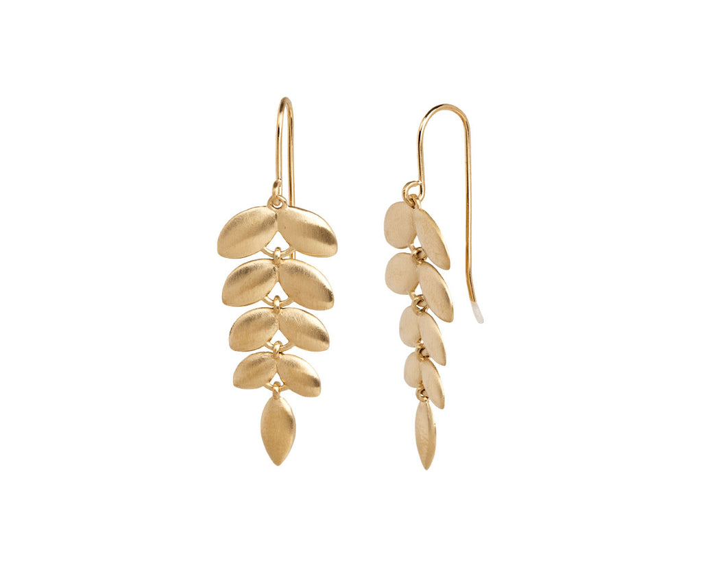 Nicole Landaw Gold Trailing Leaf Dangle Earrings Side View