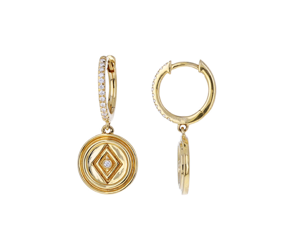Lozenge Medallion Motif Diamond Huggie Hoops