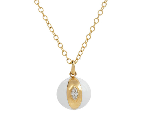 White Enamel Diamond Globe Pendant Necklace