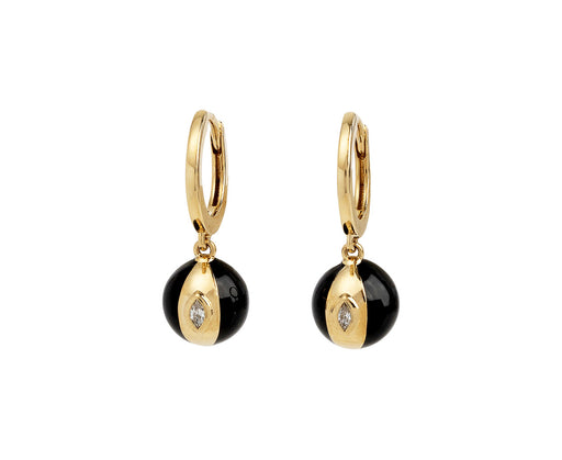 Black Enamel Terra Nova Globe Huggie Earrings