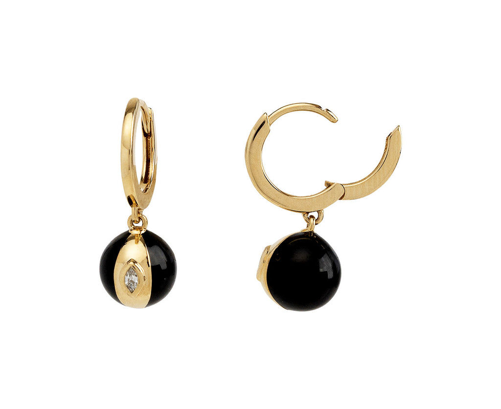 Black Enamel Terra Nova Globe Huggie Earrings