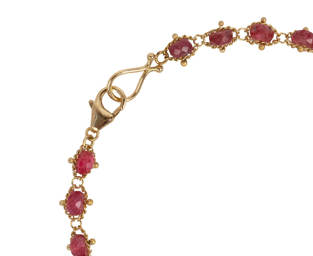 Amali Pink Spinel Woven Textile Bracelet Clasp Close Up