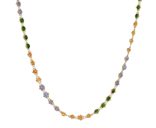 Amali Green Tourmaline, Tanzanite and Garnet Woven Textile Necklace