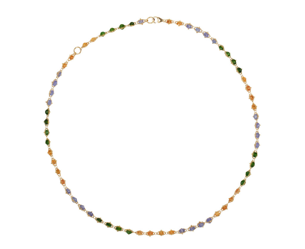 Amali Green Tourmaline, Tanzanite and Garnet Woven Textile Necklace Full Necklace