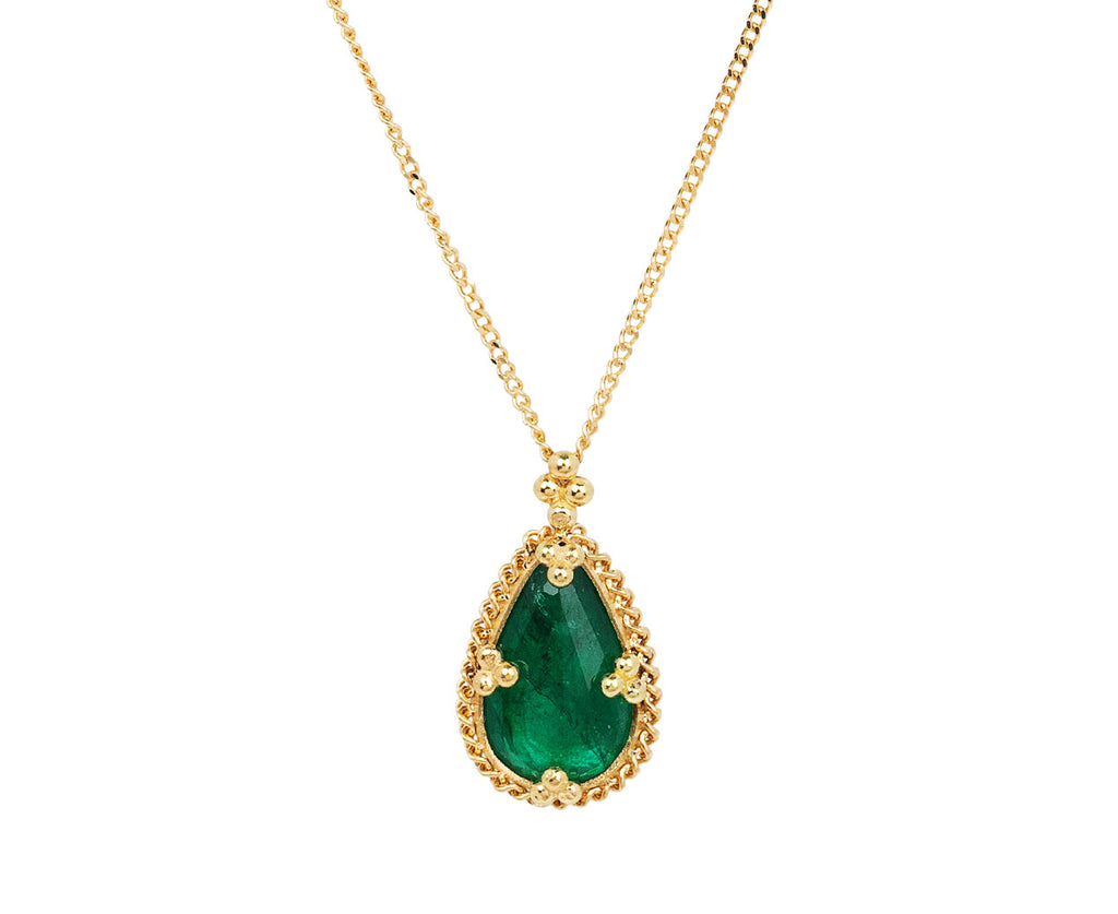 Amali Gold Braided Bezel Teardrop Emerald Pendant Necklace
