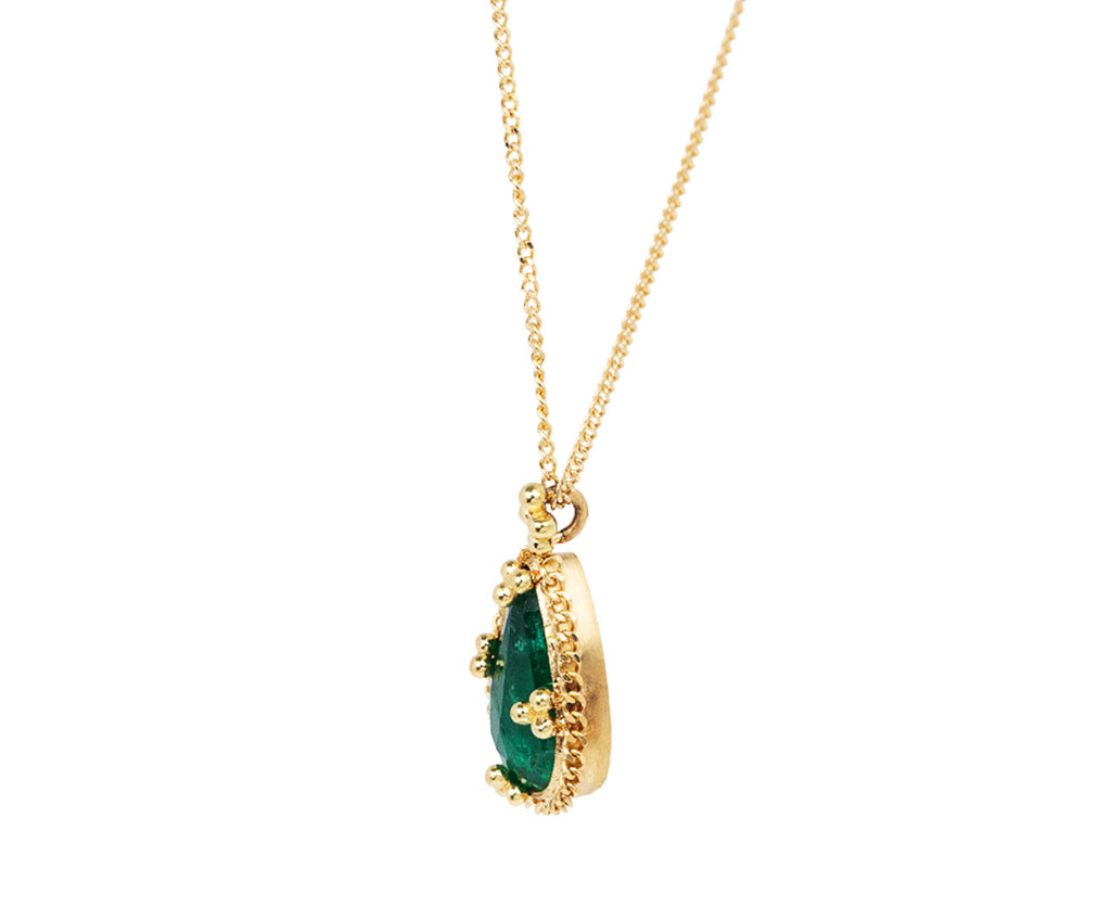 Amali Gold Braided Bezel Teardrop Emerald Pendant Necklace Side View