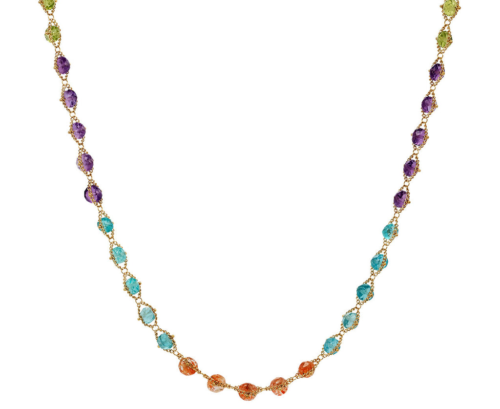 Amali Sunstone, Amethyst, Peridot and Apatite Woven Textile Necklace