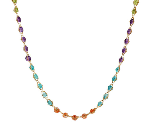 Amali Sunstone, Amethyst, Peridot and Apatite Woven Textile Necklace