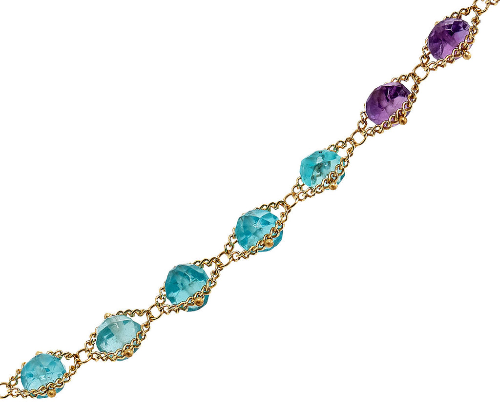 Amali Sunstone, Amethyst, Peridot and Apatite Woven Textile Necklace Close Up