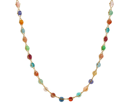 Mid-Length Rainbow Gem Woven Textile Necklace