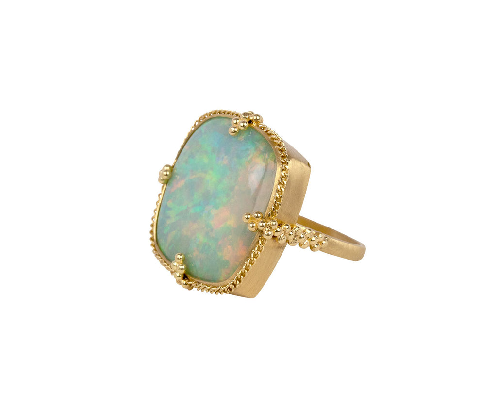 Amali Smooth Square Ethiopian Opal Ring Side View