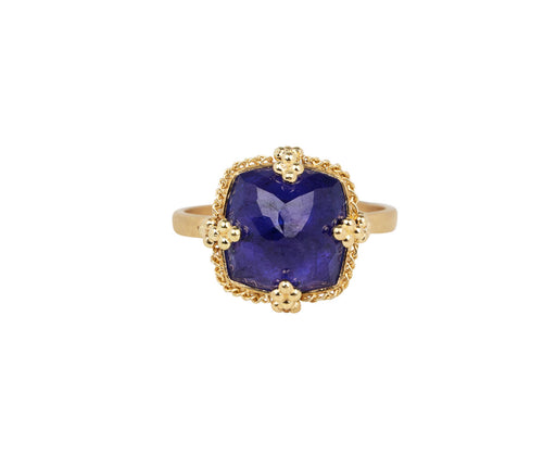 Amali Gold Braided Bezel Square Rose Cut Tanzanite Ring 