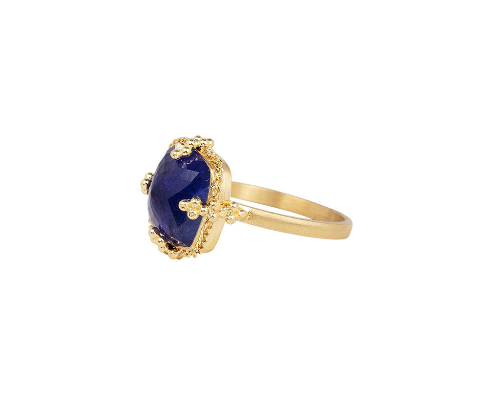 Amali Gold Braided Bezel Square Rose Cut Tanzanite Ring Side View