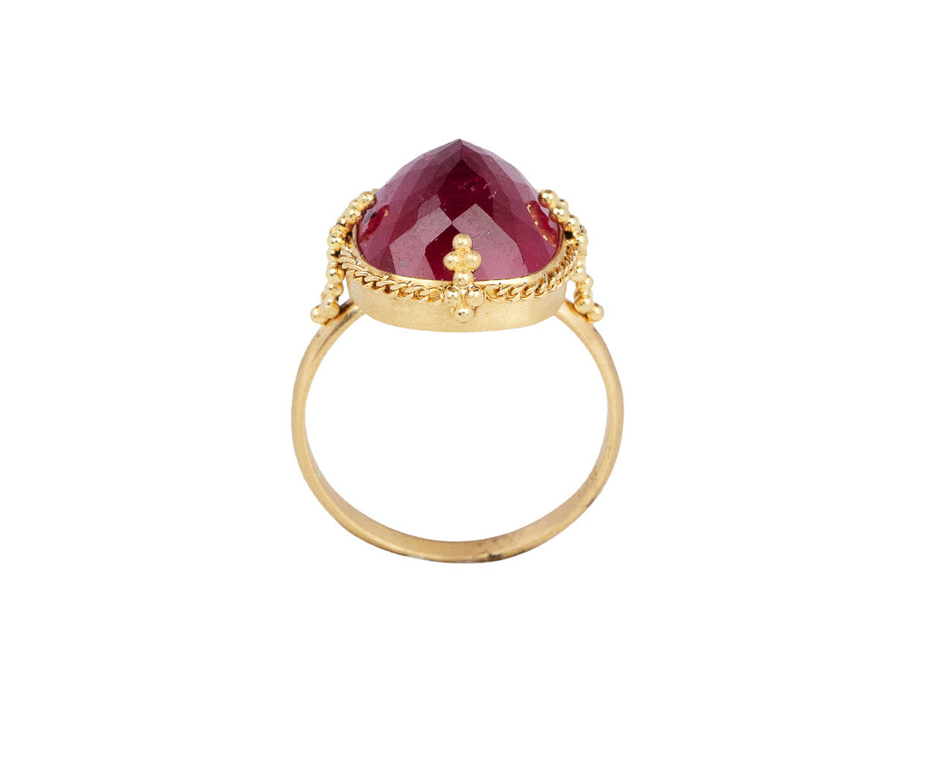Amali Gold Braided Bezel Inverted Pink Tourmaline Ring Top View