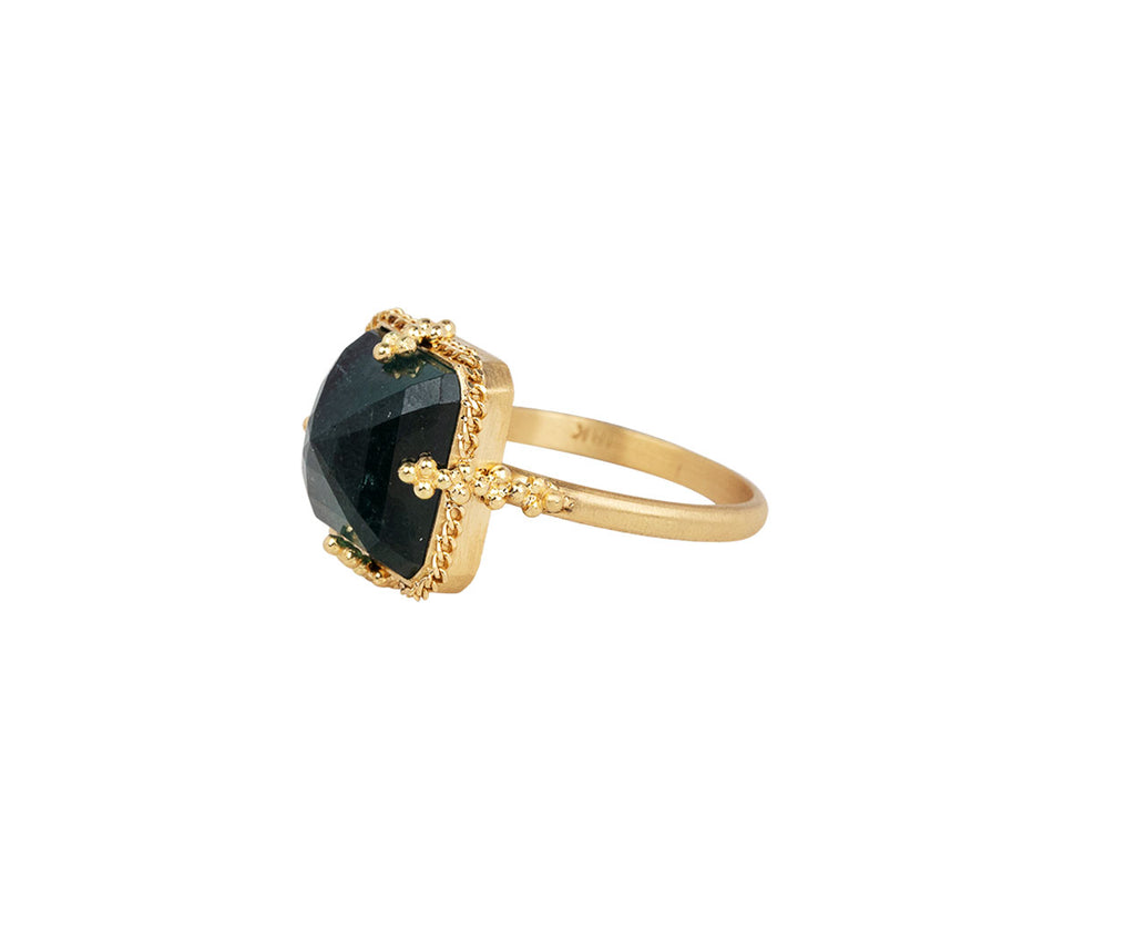 Amali Side View of Gold Braided Bezel Green Tourmaline Ring