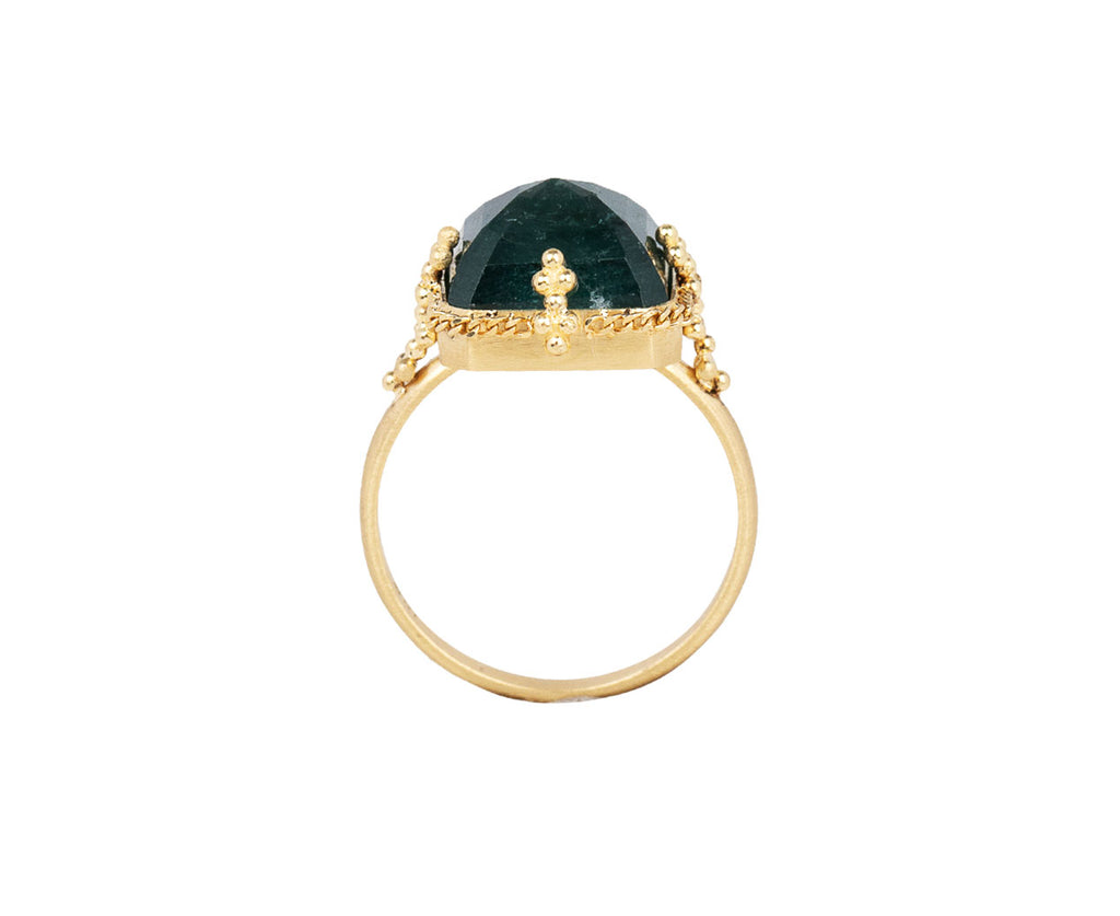 Amali Top View of Gold Braided Bezel Green Tourmaline Ring
