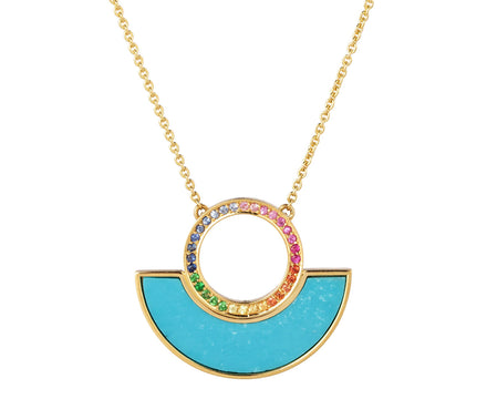 Ora Rainbow Sapphire and Half Circle Turquoise Necklace