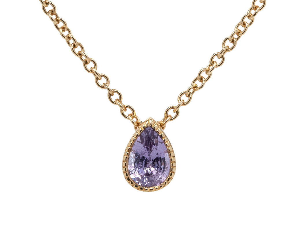 Ark Violet Sapphire Teardrop Lakshmi Pendant Necklace Close Up