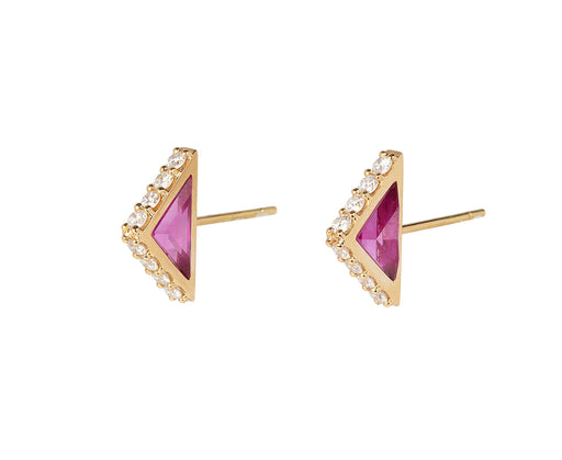 Pink Topaz Diamond Spark Stud Earrings Front