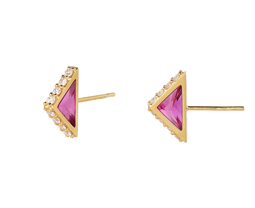Pink Topaz Diamond Spark Stud Earrings Side