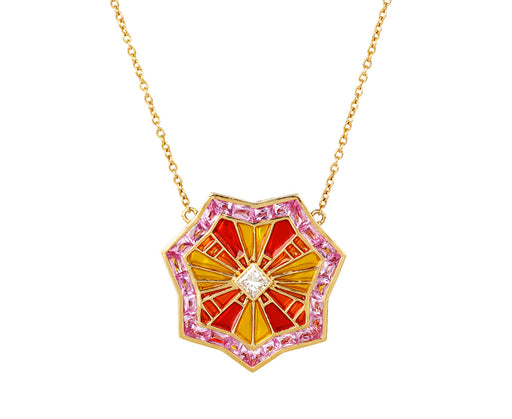 Ark Om Plique-à-jour Sapphire and Diamond Necklace