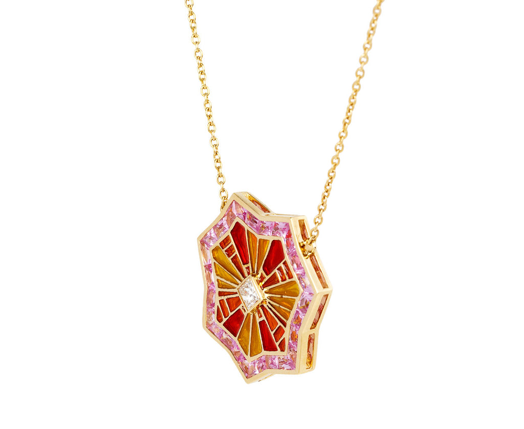 Ark Om Plique-à-jour Sapphire and Diamond Necklace Side