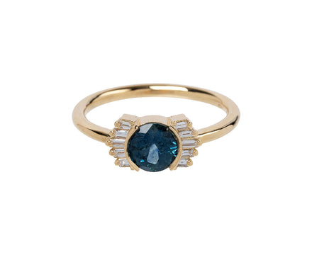 Artëmer Teal Sapphire and Baguette Diamond Wing Ring