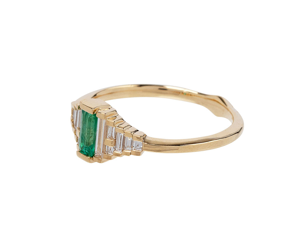 Artëmer Emerald and Baguette Diamond Ring Side View