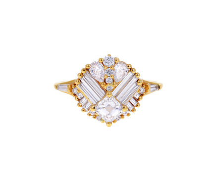 Asscher Cut Diamond Mirrored Cluster Ring