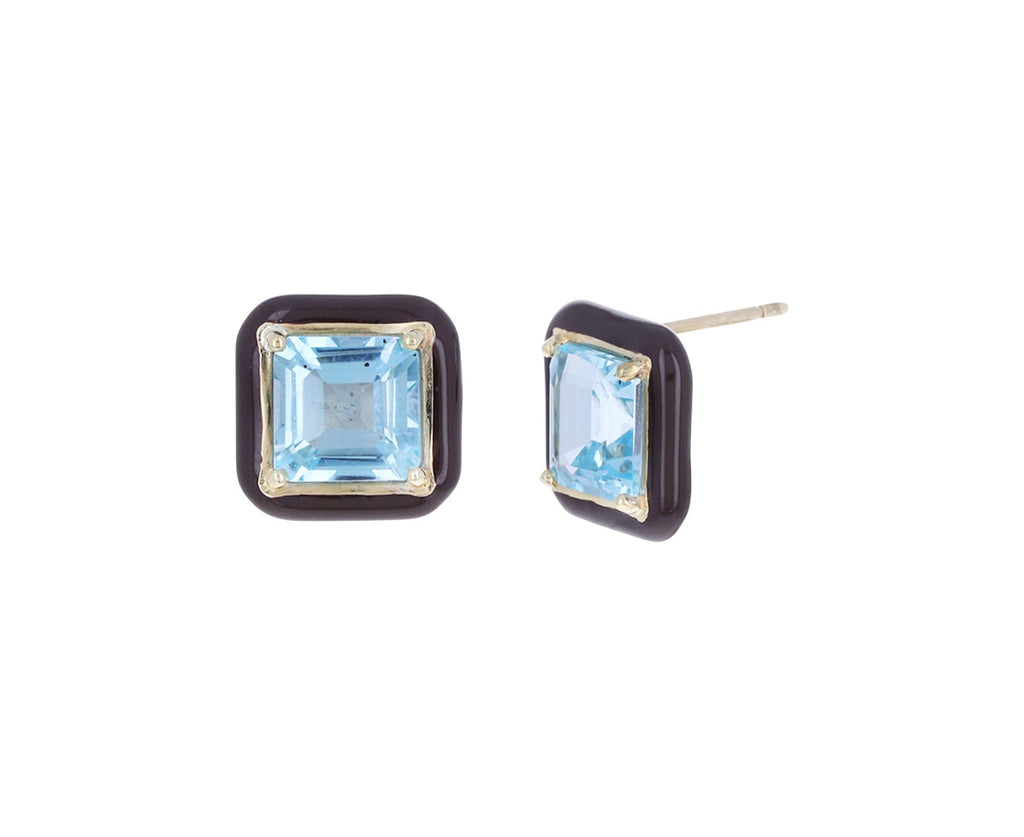 Cherry Chocolate Enamel and Blue Topaz Candy Square Earrings